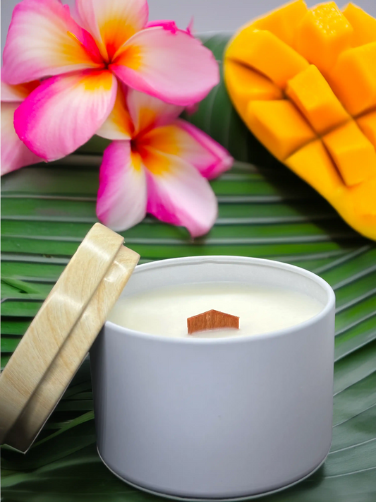 Vela Mango Dulce, fragancia tropical y afrutada con notas de mango y matices florales - Esencias de Valleseco.